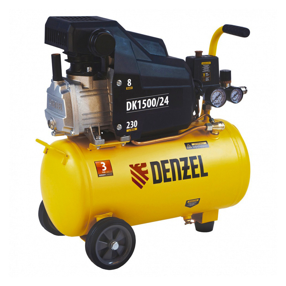 картинка - Компрессор поршневой DK1500/24 Х-PRO, масл. (220 В, 24 л), DENZEL